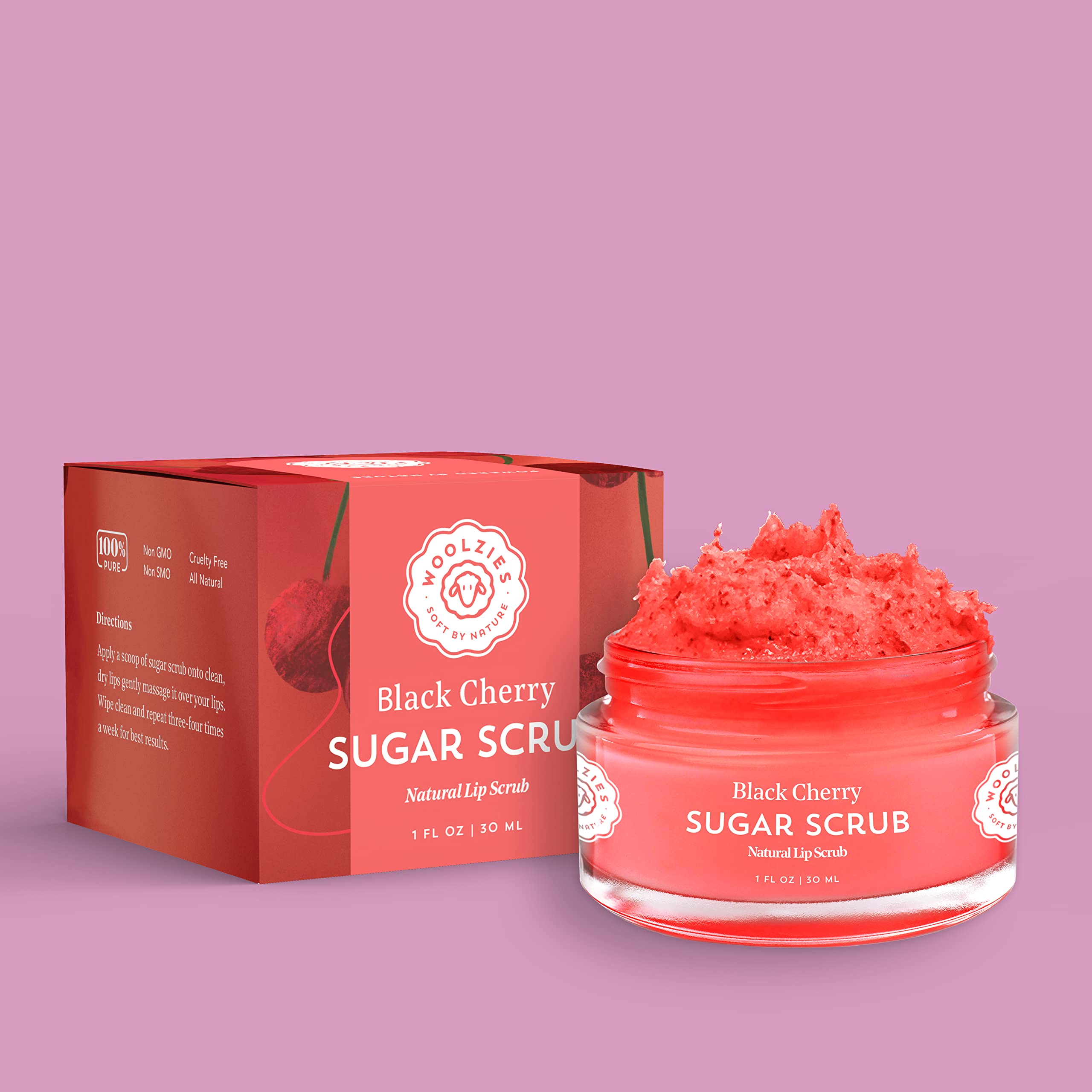 Sugar Lip Scrub | Ultra-Hydrating Exfoliator & Moisturizer for Dry or Chapped Lip | Shea Butter and Raw Sugar Scrubs | Pure & Natural | 1 Fl Oz (Black Cherry)