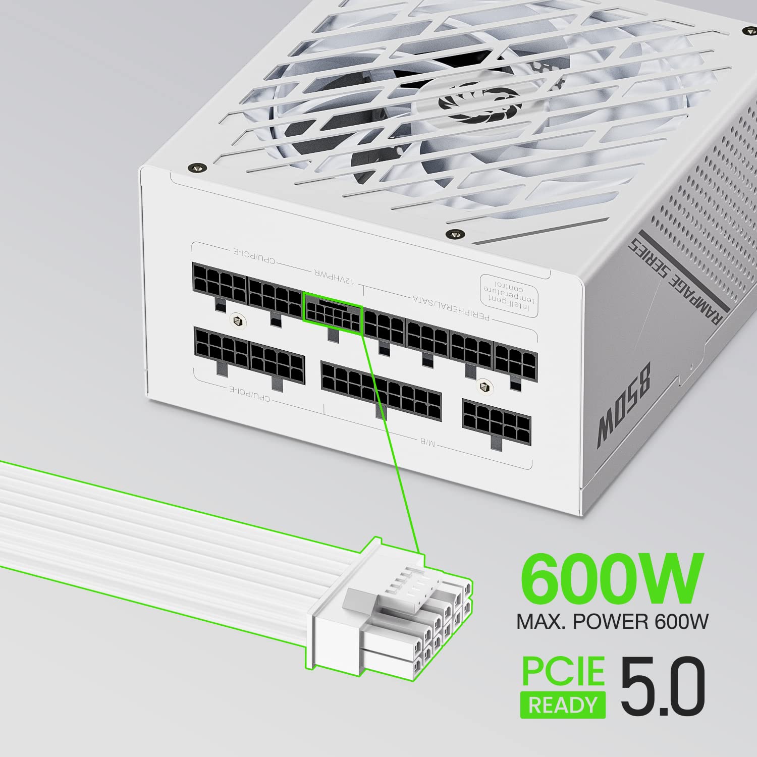 GAMEMAX Rampage Series 850W PCIE 5.0 & ATX 3.0 80 Plus Gold Certified Fully Modular Power Supply, 135mm F.D.B Fan, 105°C Japanese Caps, 10 Year Warranty, GX850, White