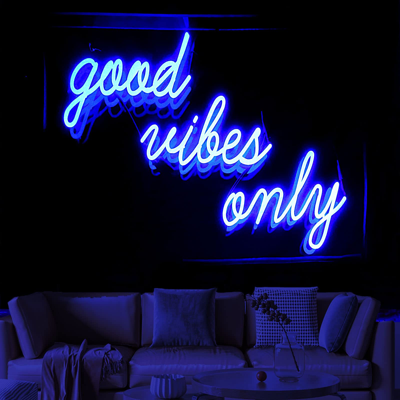 Blacklight Tapestry for Bedroom Blue Room Decor Aesthetic 𝑮𝒐𝒐𝒅 𝑽𝒊𝒃𝒆𝒔 𝑶𝒏𝒍𝒚 𝑾𝒐𝒓𝒅𝒔 Glow in the Dark Tapestry UV Reaction Tapestry Wall Hanging for Living Room Dorm Decor (51''Hx60''L)