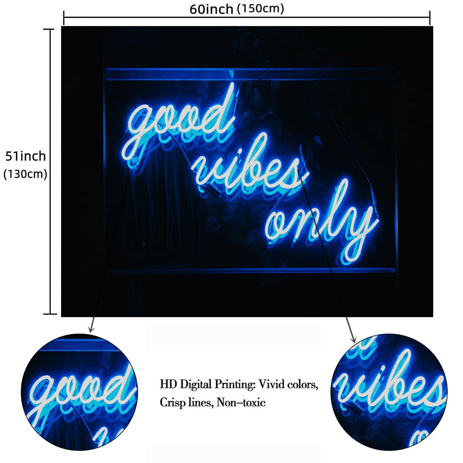 Blacklight Tapestry for Bedroom Blue Room Decor Aesthetic 𝑮𝒐𝒐𝒅 𝑽𝒊𝒃𝒆𝒔 𝑶𝒏𝒍𝒚 𝑾𝒐𝒓𝒅𝒔 Glow in the Dark Tapestry UV Reaction Tapestry Wall Hanging for Living Room Dorm Decor (51''Hx60''L)