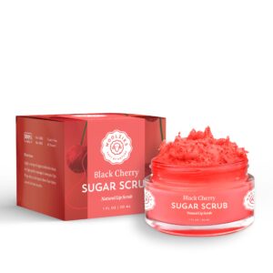 sugar lip scrub | ultra-hydrating exfoliator & moisturizer for dry or chapped lip | shea butter and raw sugar scrubs | pure & natural | 1 fl oz (black cherry)