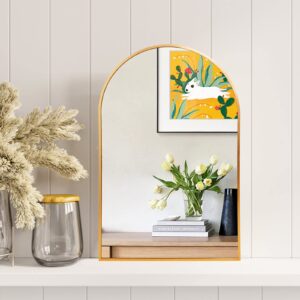 Gold Arch Mirror 20 x 30 Inch, Bathroom Arched Mirror in Aluminum Alloy Frame, Brushed Gold Arched Wall Mirror for Entryway, Bedroom, Mantel, Hallway, Salon (Gold, 20" x 30")