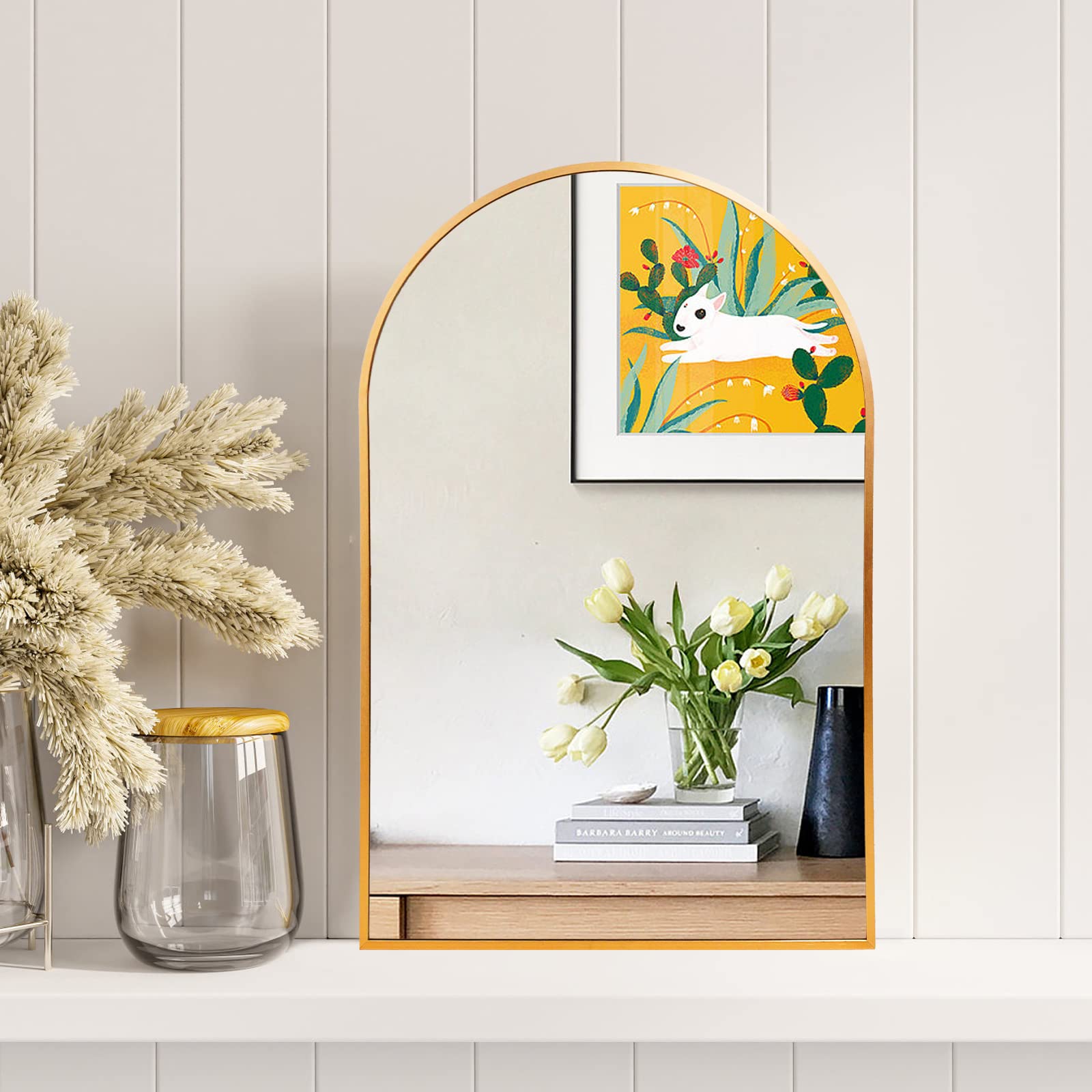 Gold Arch Mirror 20 x 30 Inch, Bathroom Arched Mirror in Aluminum Alloy Frame, Brushed Gold Arched Wall Mirror for Entryway, Bedroom, Mantel, Hallway, Salon (Gold, 20" x 30")