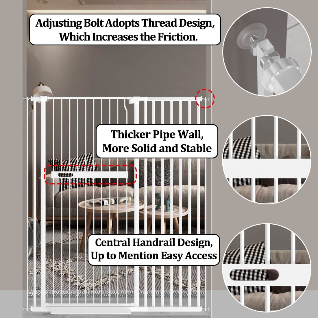 AIKSSOO 55.11" Extra Tall Cat Gate 42.91-45.66" Wide Safety White Metal Gate Pressure Mount Walk Through Swing Auto Close Pet Gate Toddler Dog Pet Cat for Indoor Stairs Doorways Kitchen