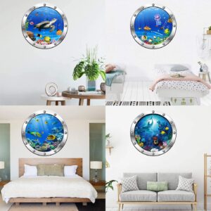 4Pcs Ocean World Wall Stickers, 12” Removable Art Decals for Kids, 3D Wall Decals Peel and Stick Vinyl Stickers for Bathroom and Bedroom, Furniture, Home Decor