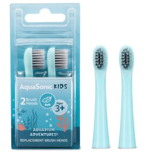 aquasonic kids brush head replacement 2-pack for aquarium adventures sonic electric toothbrush for ages 3 and up