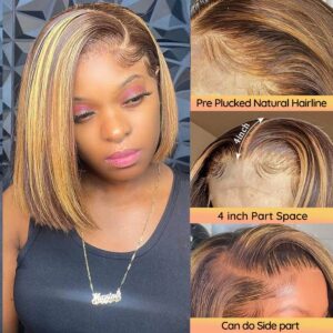 Highlight Ombre Bob Wig Human Hair Straight 4/27 Honey Blonde Bob Lace Front Wigs Human Hair 12 Inch 13x4 Lace Front Bob Wigs 12A Short Bob Wig 180% Density Glueless Wigs Straight Bob Wigs For Women