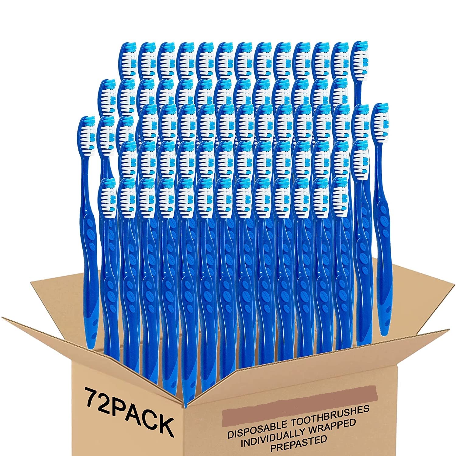 Pre pasted Disposable Toothbrushes Individually Wrapped | Regular Size Head, Soft Bristle Hygienic & Economical | Great for Travel Camping Guestroom Car Office School Hotel Airbnb Gifts (72 Pack)