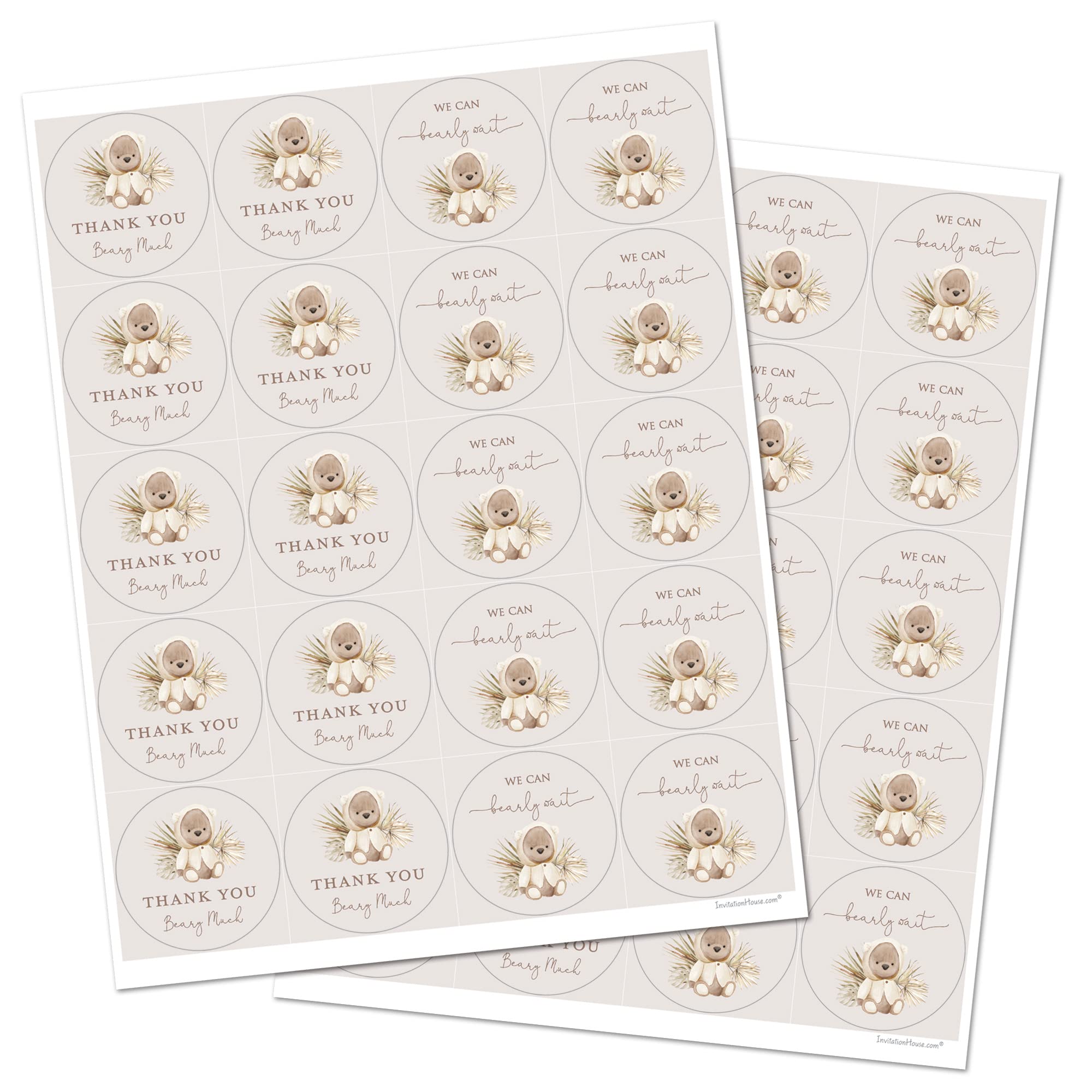 2" Round Boho Bear Baby Shower Thank You Favor Stickers - Set of 40 (Neutral)