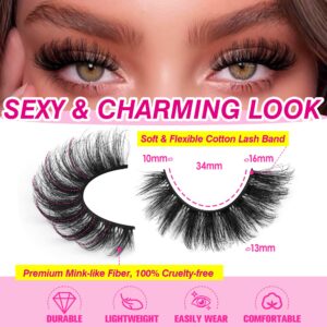 Yawamica False Lashes Fluffy Wispy 16mm Mink Lashes Pack 12 Pairs 5D Volume Fake Eyelashes Cat Eye Natural Look