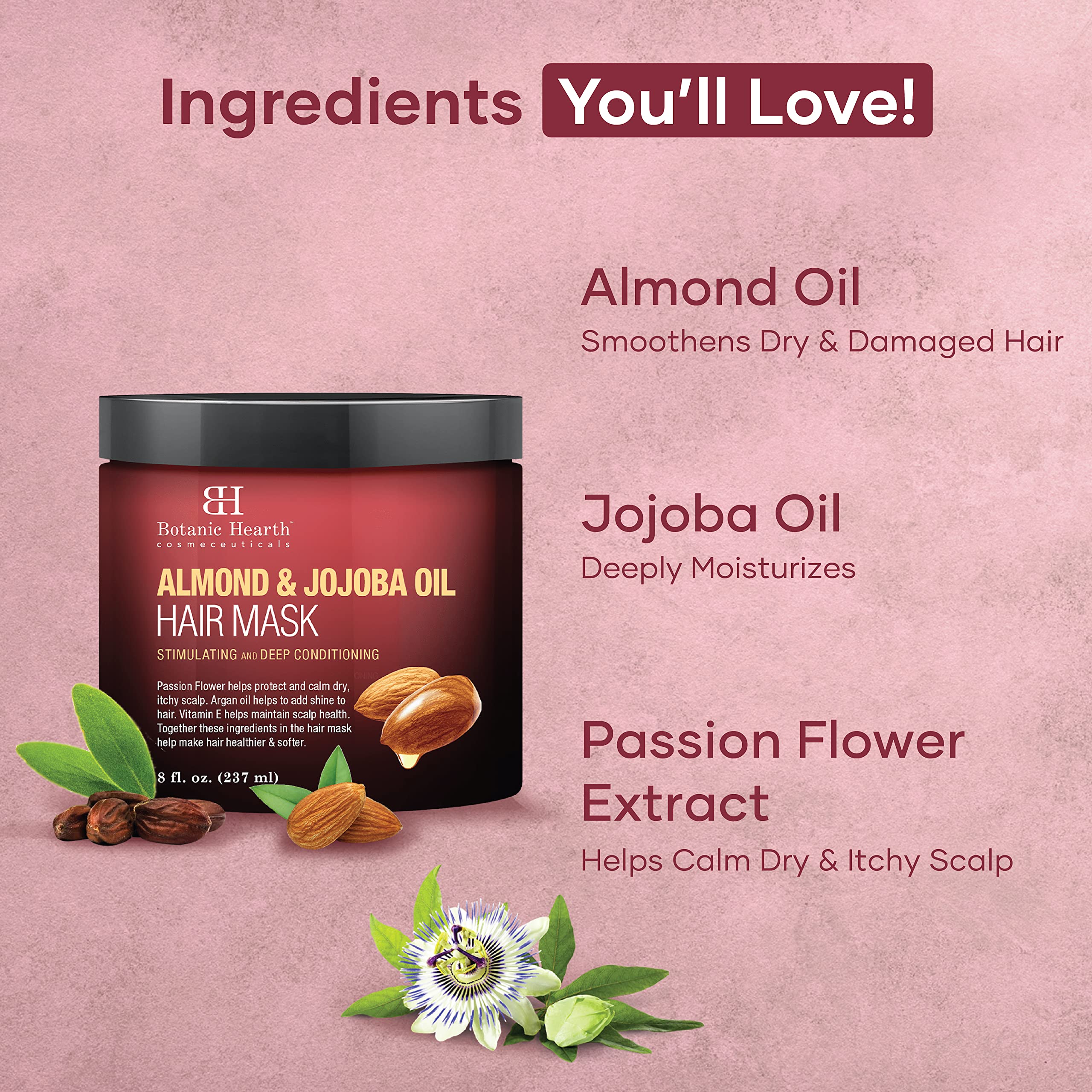 Botanic Hearth Almond & Jojoba Oil Hair Mask | For Dry & Damaged Hair | Deep Conditioning & Moisturizing Treatment | Color Safe | For Men & Women | 8 oz