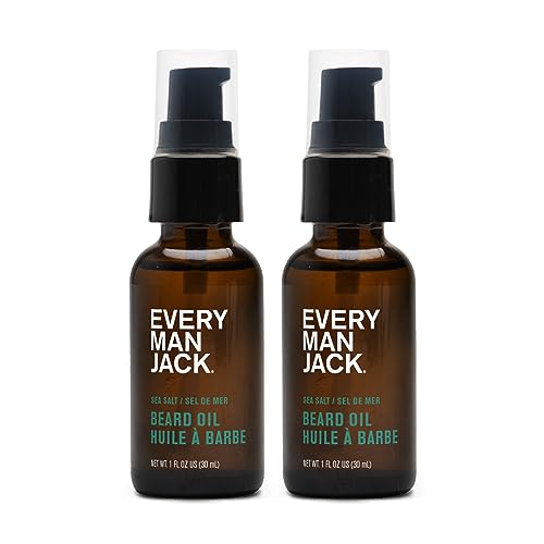 Every Man Jack Mens Beard Oil - Subtle Sea Salt Fragrance - Deeply Moisturizes and Softens Your Beard and Adds a Natural Shine - Naturally Derived with Shea Butter and Coconut Oil - 1 fl oz (2 Pack)