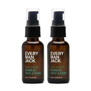 every man jack mens beard oil - subtle sea salt fragrance - deeply moisturizes and softens your beard and adds a natural shine - naturally derived with shea butter and coconut oil - 1 fl oz (2 pack)