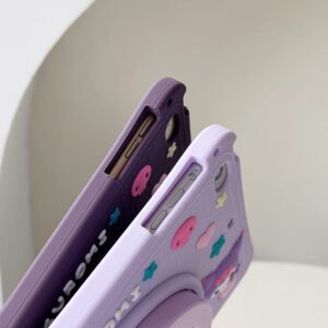 Compatible with iPad 9th/8th/7th Generation Case, iPad 10.2 Case 2021/2020/2019,360° Rotatable Kickstand Shock-Absorption Cute Cartoon with Pencil Slot case (Deep Purple)