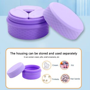 3 in 1 Travel Silicone Makeup Containers for Toiletries Shampoo Lotion Refillable Empty Jars with Spoon, Portable Containers for Trinkets Pills, including 3 Dispensers & 1 Protective Box (Purple)