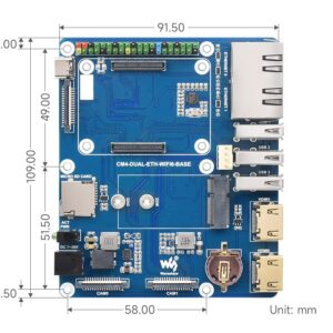 WIFI6 Dual Ethernet Base Board for Compute Module 4, Compatible with WiFi AX210 & AX200 Module,Onboard Gigabit Ethernet RJ45 Connector x1, 100M Ethernet RJ45 Connector x 1,CSI-2 Camera Port x2,etc