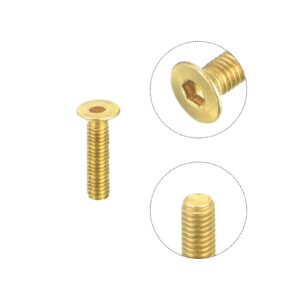 uxcell Flat Head Socket Cap Screws, M3-0.5 x 12mm Brass Inner Hex Drive Fasteners Bolts 50Pcs