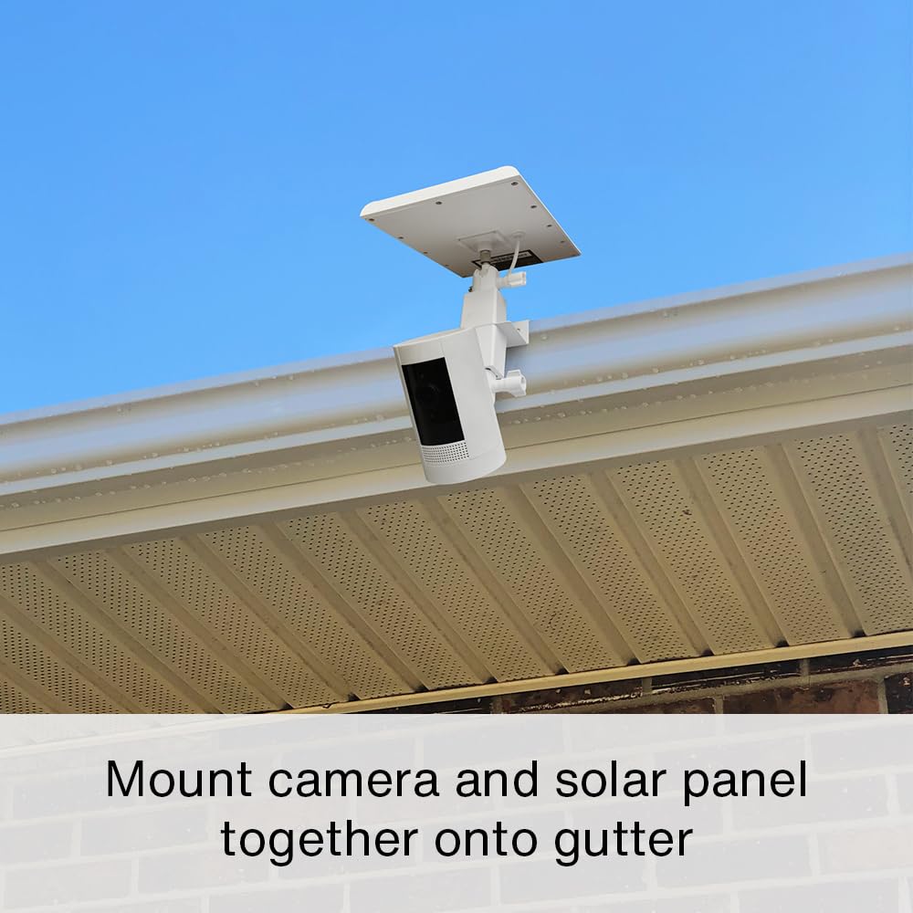 Holicfun 2-in-1 Security Camera and Solar Panel Gutter Mount for Ring, Eufy, Arlo, Wyze Solar Panels and Cams - White