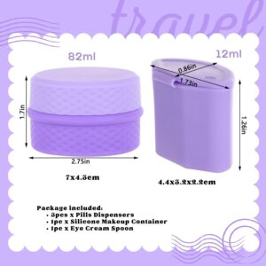 3 in 1 Travel Silicone Makeup Containers for Toiletries Shampoo Lotion Refillable Empty Jars with Spoon, Portable Containers for Trinkets Pills, including 3 Dispensers & 1 Protective Box (Purple)