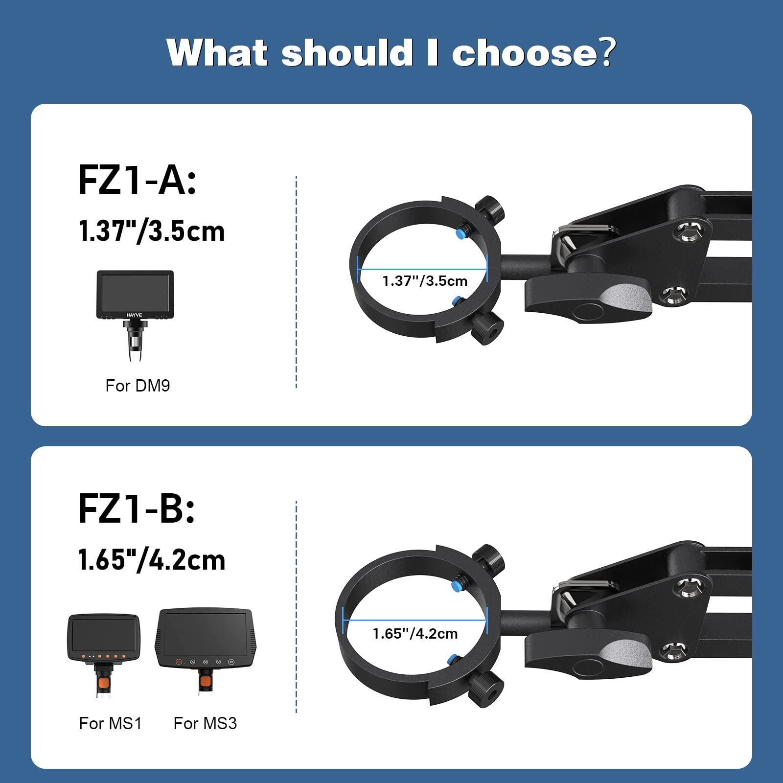 Hayve Microscope Arm Stand，Adjustable Metal Bracket with Clamp and Grommet Base，Coin Microscope Mount ，Compatible with Model DM4 DM9 MS1 MS3& Most 4.3'',7'' Digital Microscopes (1.37inch(for DM9-H))