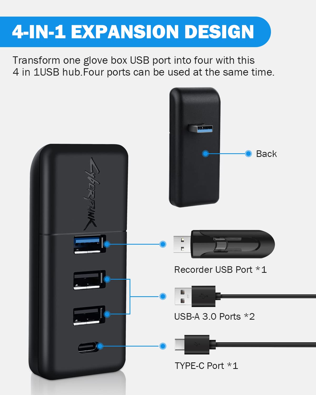 Shademax Glove Box USB Hub Tesla Model Y / 3 4-in-1 USB Hub Glove Box Dash Cam Flash Drive Docking Station for 2021 2022 2023 2024 2025 Tesla Model Y Model 3 Accessories (Left Hand Driving)