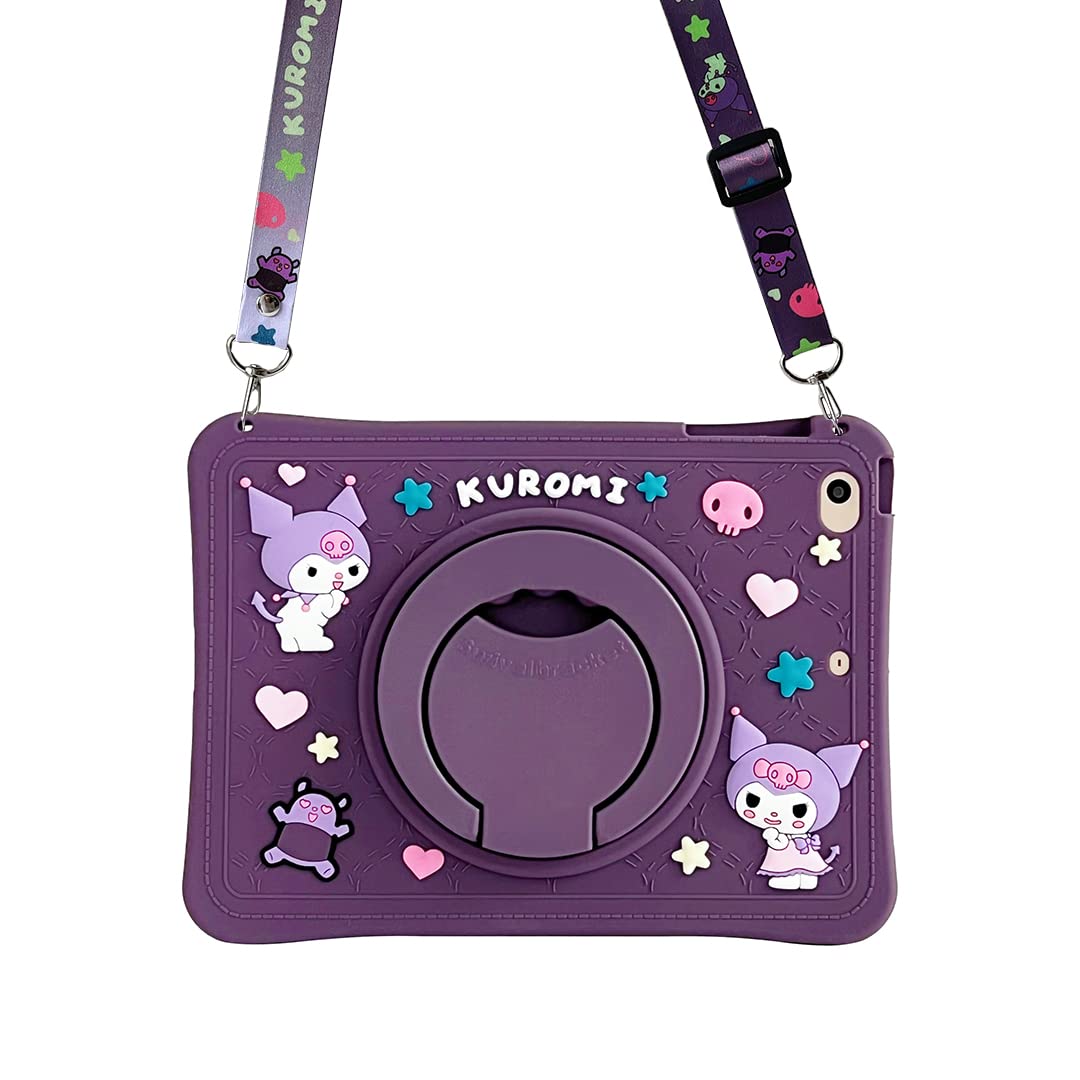 Compatible with iPad 9th/8th/7th Generation Case, iPad 10.2 Case 2021/2020/2019,360° Rotatable Kickstand Shock-Absorption Cute Cartoon with Pencil Slot case (Deep Purple)