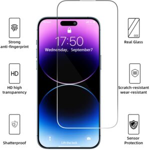 HAYZON [3+3 Pack] iPhone 14 Pro (ONLY) Screen Protector with Camera Lens Protector, Sensor Protection, Dynamic Island Compatible, Case Friendly Tempered Glass Film[9H Hardness] - 6.1 inch