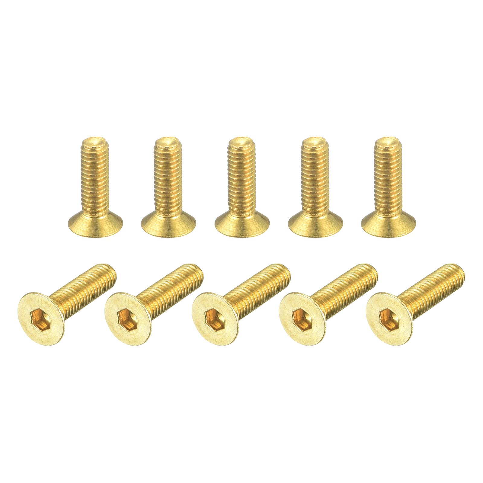 uxcell Flat Head Socket Cap Screws, M3-0.5 x 12mm Brass Inner Hex Drive Fasteners Bolts 50Pcs