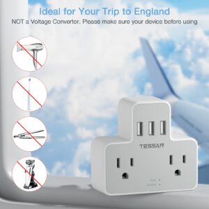 US to UK Plug Adapter, TESSAN Type G Power Converter with 2 Outlets 3 USB Charger, Ireland Travel Adaptor for USA to England Scotland Kenya Dubai London British Qatar Irish Hong Kong