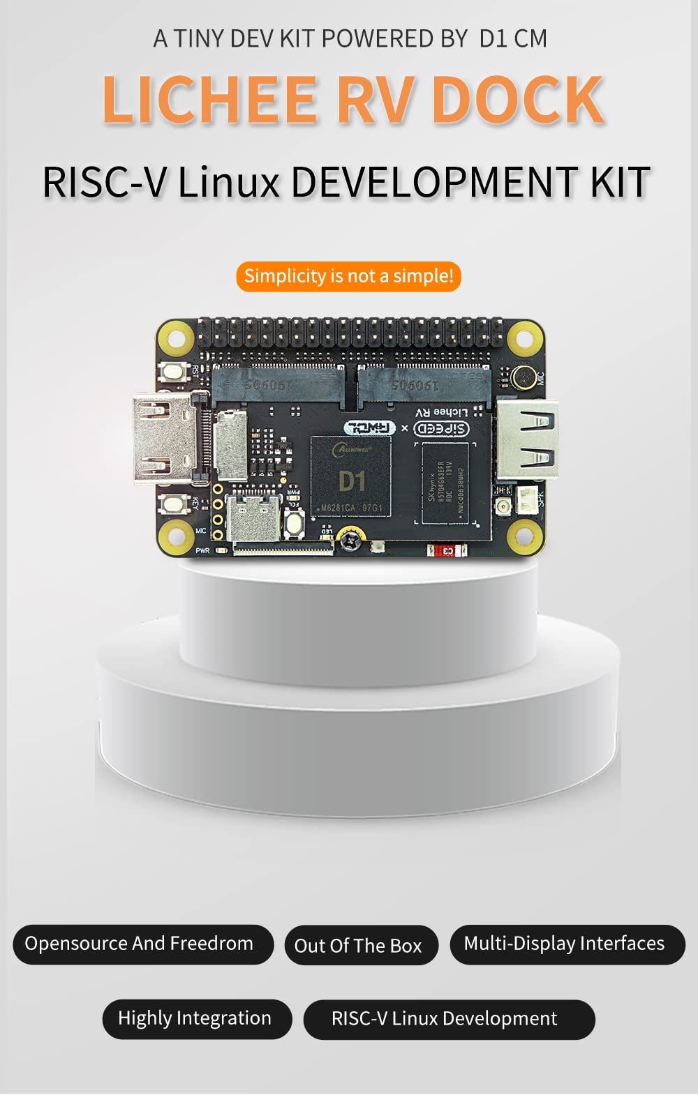 Sipeed RV Dock Pro Allwinner D1 Development Board RISC-V Linux Single Board Computer Starter Kit with 16bits 1GB DDR3 RAM Onboard WiFi Bluetooth Module Support Tina Linux Debian YoC (RTOS)