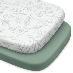 babebay bassinet sheet fitted for baby boy and girl, jersey knit cotton for natural comfort fitted for oval, hourglass and rectangular mattress, soft and safe, 2 pack (sage green)