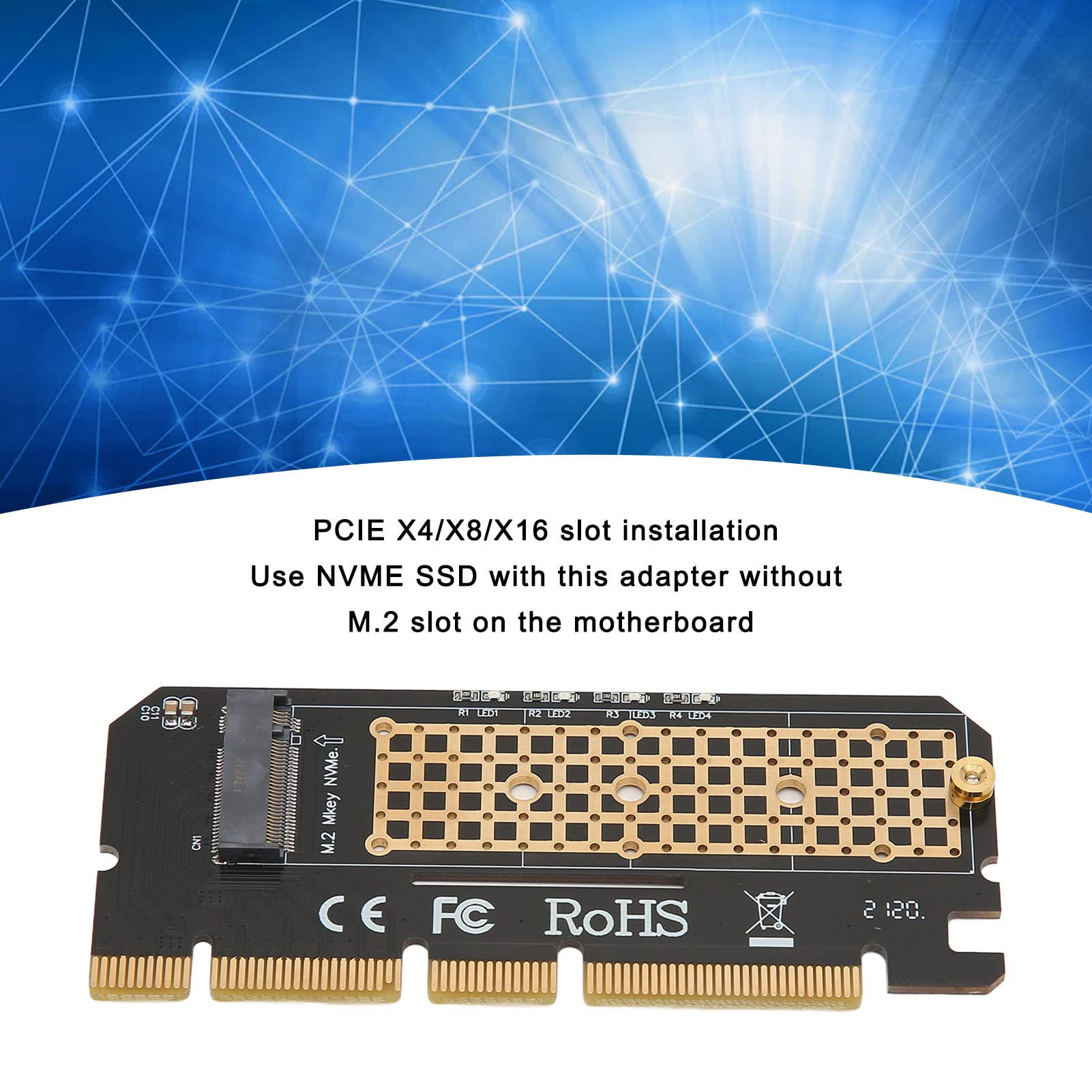 NVME Adapter, NVME to PCIE, M.2 NVME Key M SSD to PCIE X16 High Speed Access, Plug and Play Support M.2 NVME or Ahci SSD for Server Computer