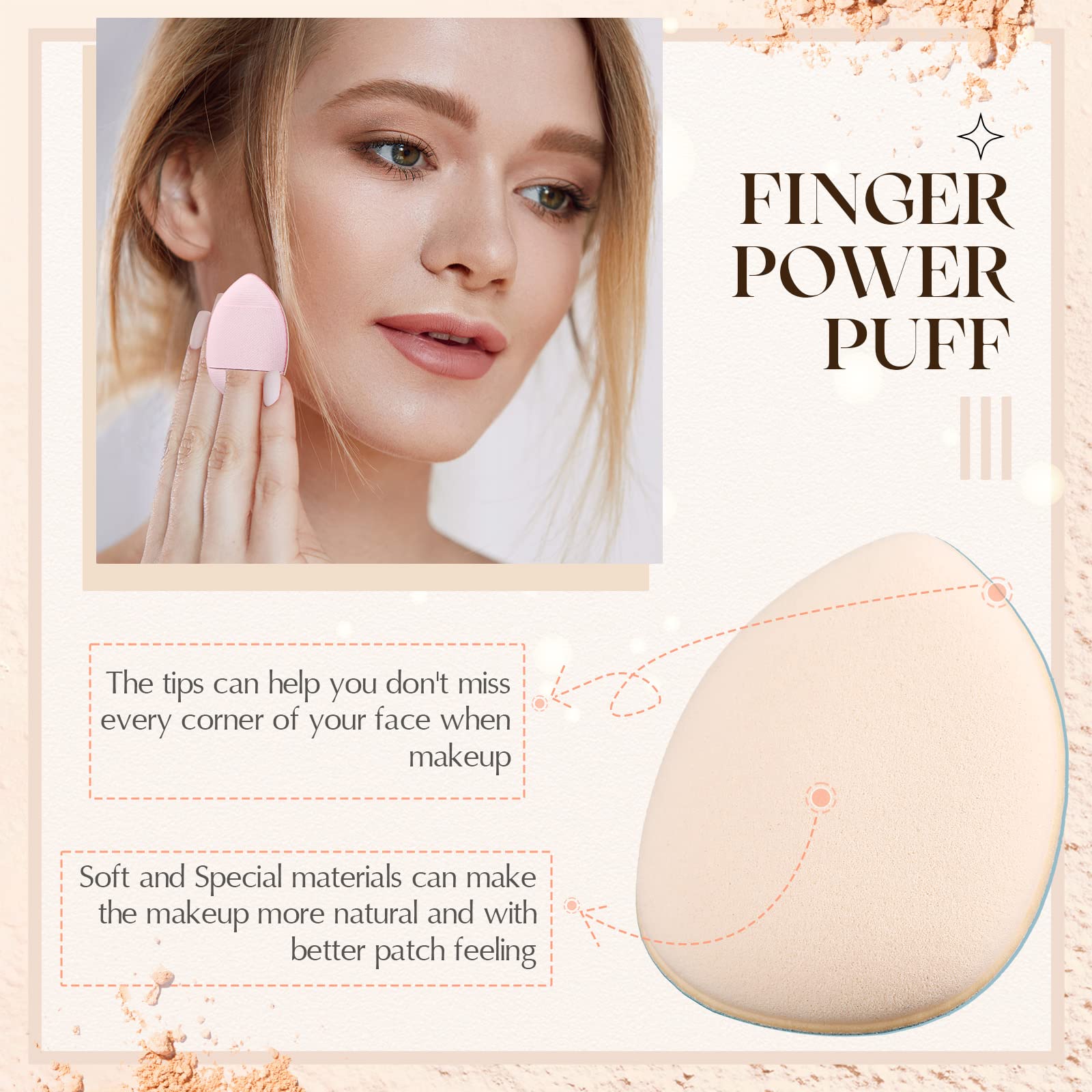 Gerrii 72 Pcs Finger Powder Puff Mini Makeup Sponge Soft Beauty Makeup Blender Puff for Foundation, Face Powder, Under Eye Setting, Concealer, Repair Cream, Cosmetic Tool (Pink, Beige, Blue, White)