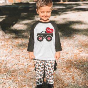 Boys Girls Valentine's Day Shirt Monster Truck Tops Toddler Kids Raglan Black Sleeve T-Shirt 6 7 Years