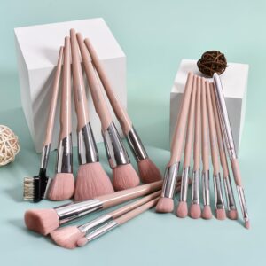 Bueart Design 16Pcs ULTRA SOFT Labeled Pro Makeup Brushes Set with Foundations Powder Blush Concealer Blending Eyeshadow Contour Brush (16Pcs Elegant Pink)