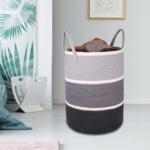 KINGSUSLAY Cotton Rope Laundry Hamper,70L Laundry Basket,Tall Woven Rope Basket for Blanket storage,Nursey Hamper for Toys,Pillows, Christmas Gifts,Clothes in Bedroom, Living Room(Grey White)