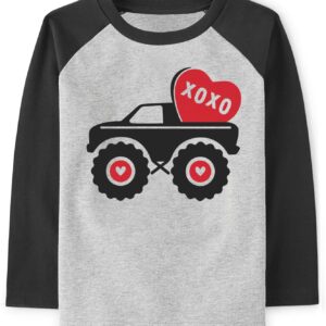 Boys Girls Valentine's Day Shirt Monster Truck Tops Toddler Kids Raglan Black Sleeve T-Shirt 6 7 Years