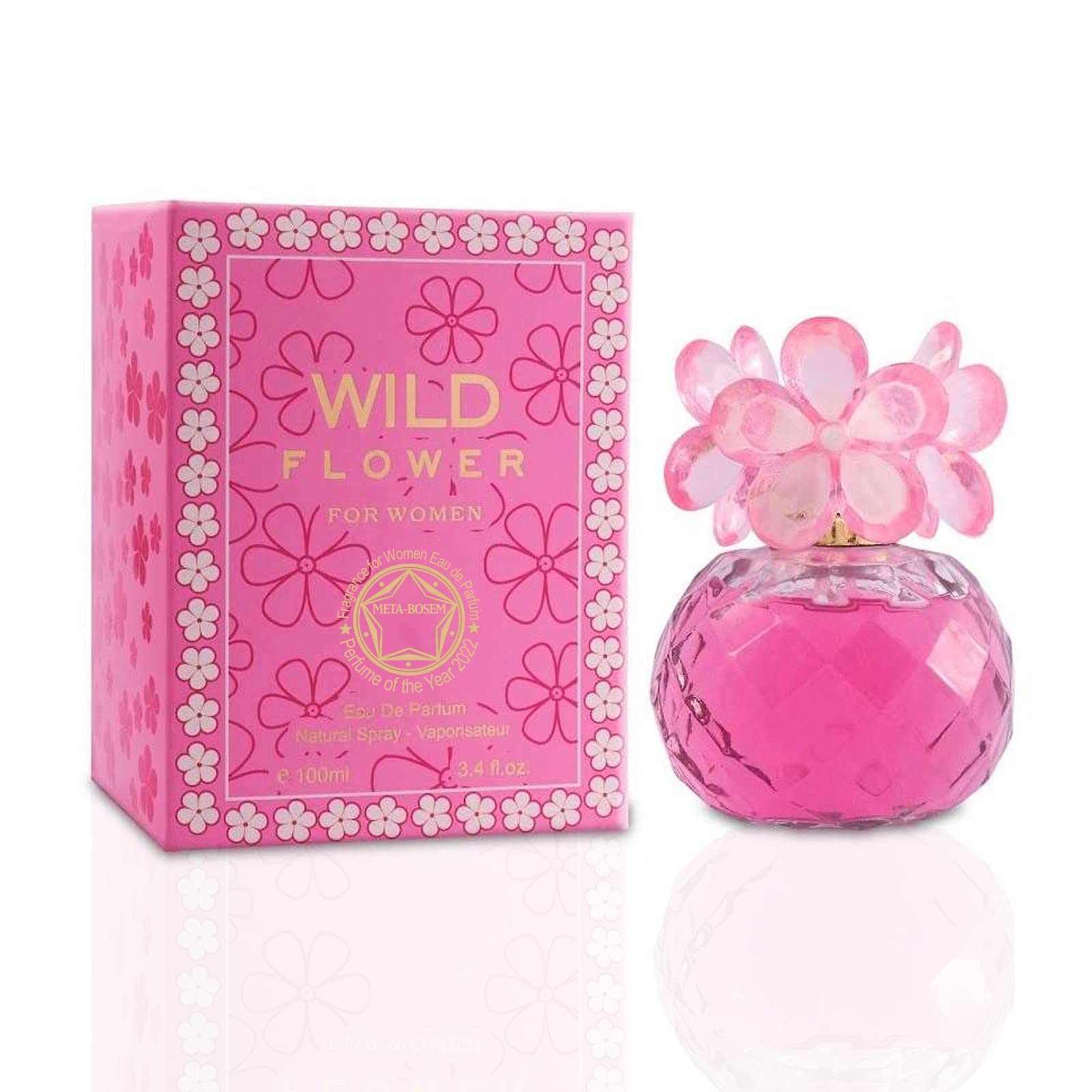 META-BOSEM Wild Flower Pink, Women Perfume Eau de Parfum Natural Spray - Floral Notes - Sweet Fresh Scent - Great Holiday Gift - for All Day Use - a Classic Bottle, 3.4 Fluid Ounce/100Ml