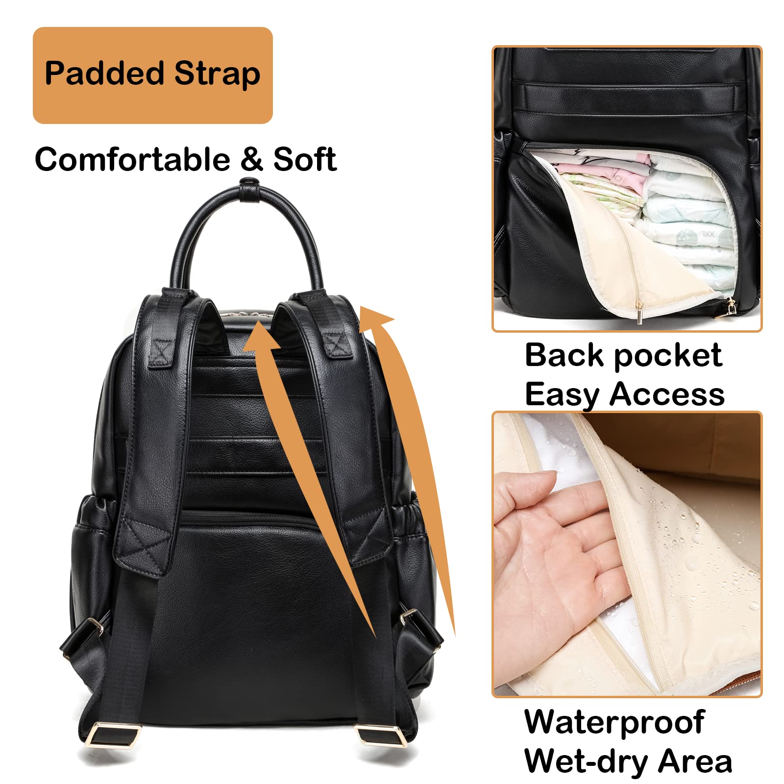 Yomiky Leather Diaper Bag Backpack for Women with Multiple Pockets,Laptop Compartment and Changing Pad.