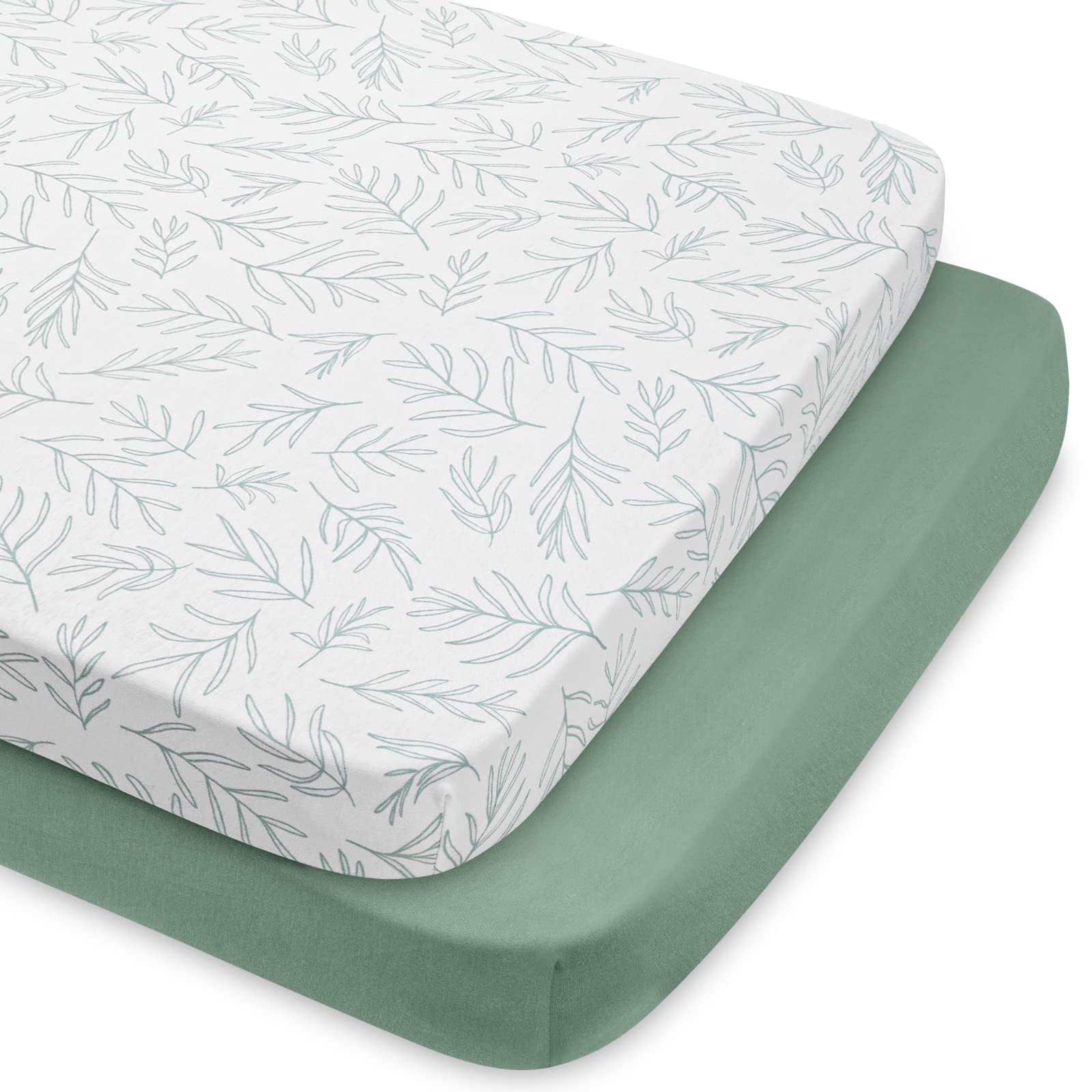 Babebay 2-Pack Mini Crib Sheets, Pack and Play Sheets Fitted for Pack N Play Mattress and Playard, Soft Jersey Knit Cotton for Baby (Sage Green)