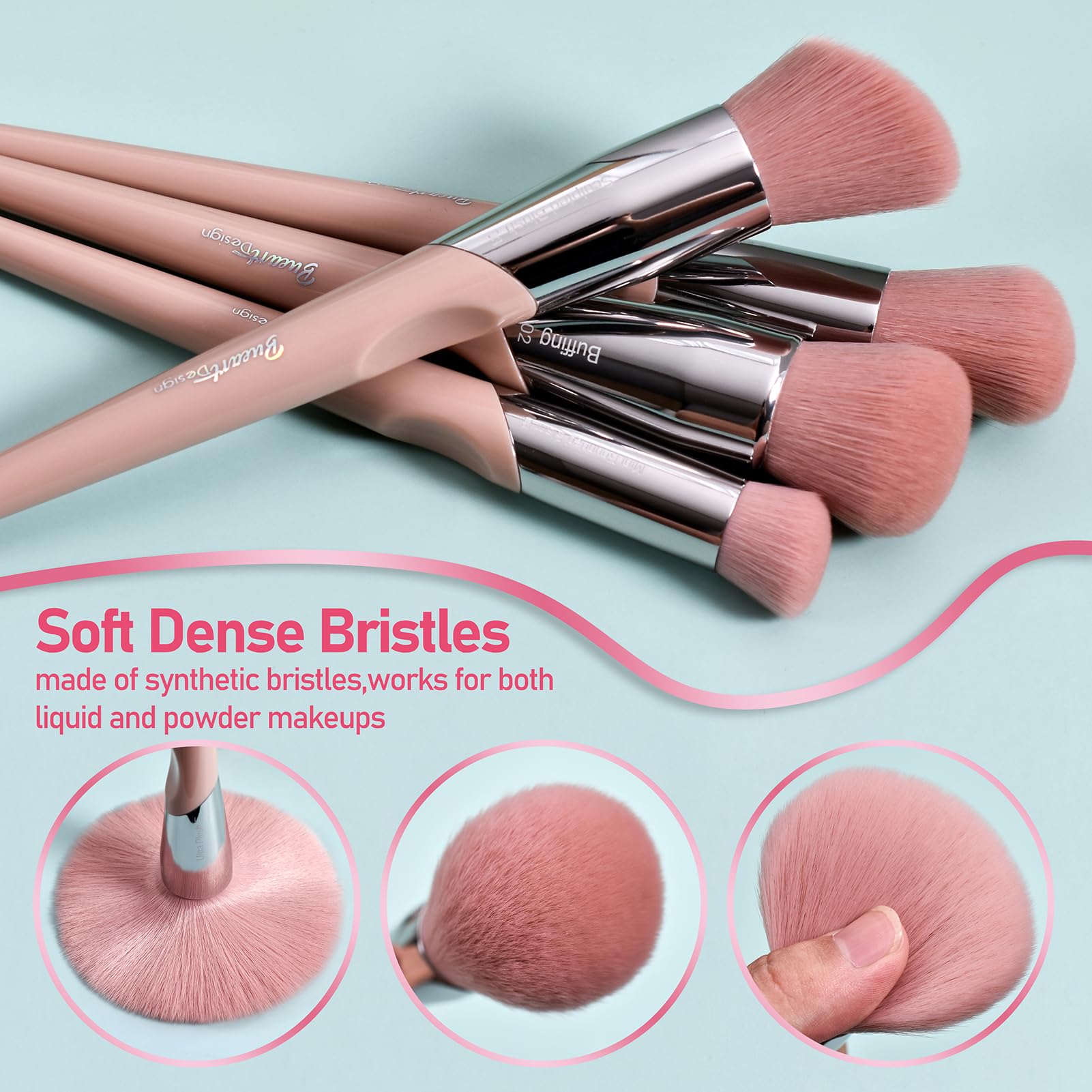 Bueart Design 16Pcs ULTRA SOFT Labeled Pro Makeup Brushes Set with Foundations Powder Blush Concealer Blending Eyeshadow Contour Brush (16Pcs Elegant Pink)