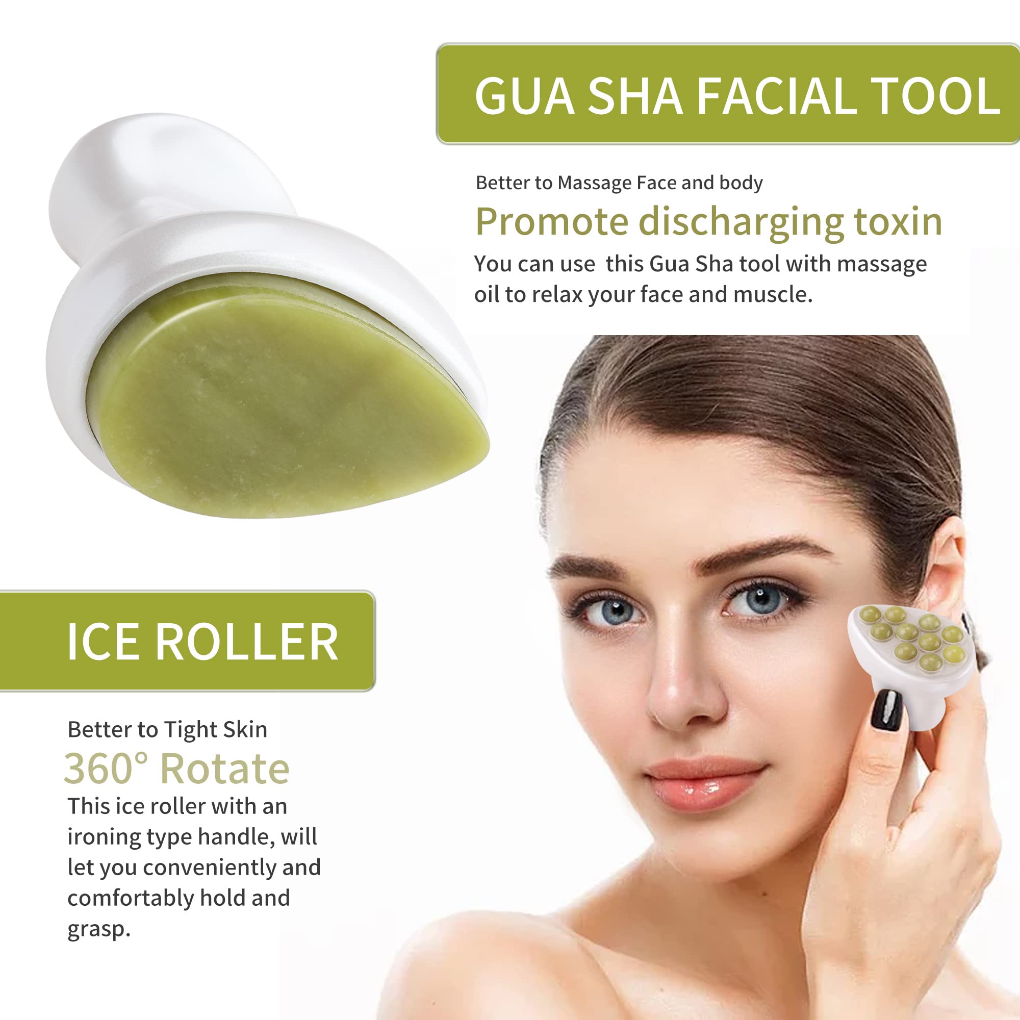 BEAUTYFACTOR Jade Roller & Gua Sha Facial Tools Face Roller for Skin Care,Facial Roller Gua Sha Tool for Puffiness and Redness Reducing Skin Care Routine