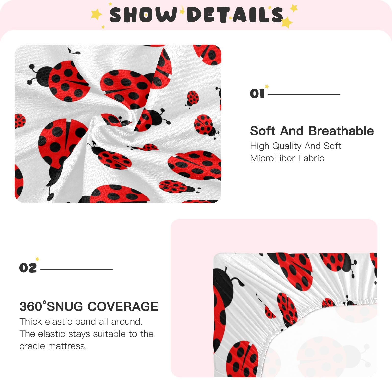 xigua Ladybug Fitted Crib Sheet Soft Breathable Crib Sheet for Standard Crib Mattress and Toddler Mattresses 52 * 28 * 9 in#414