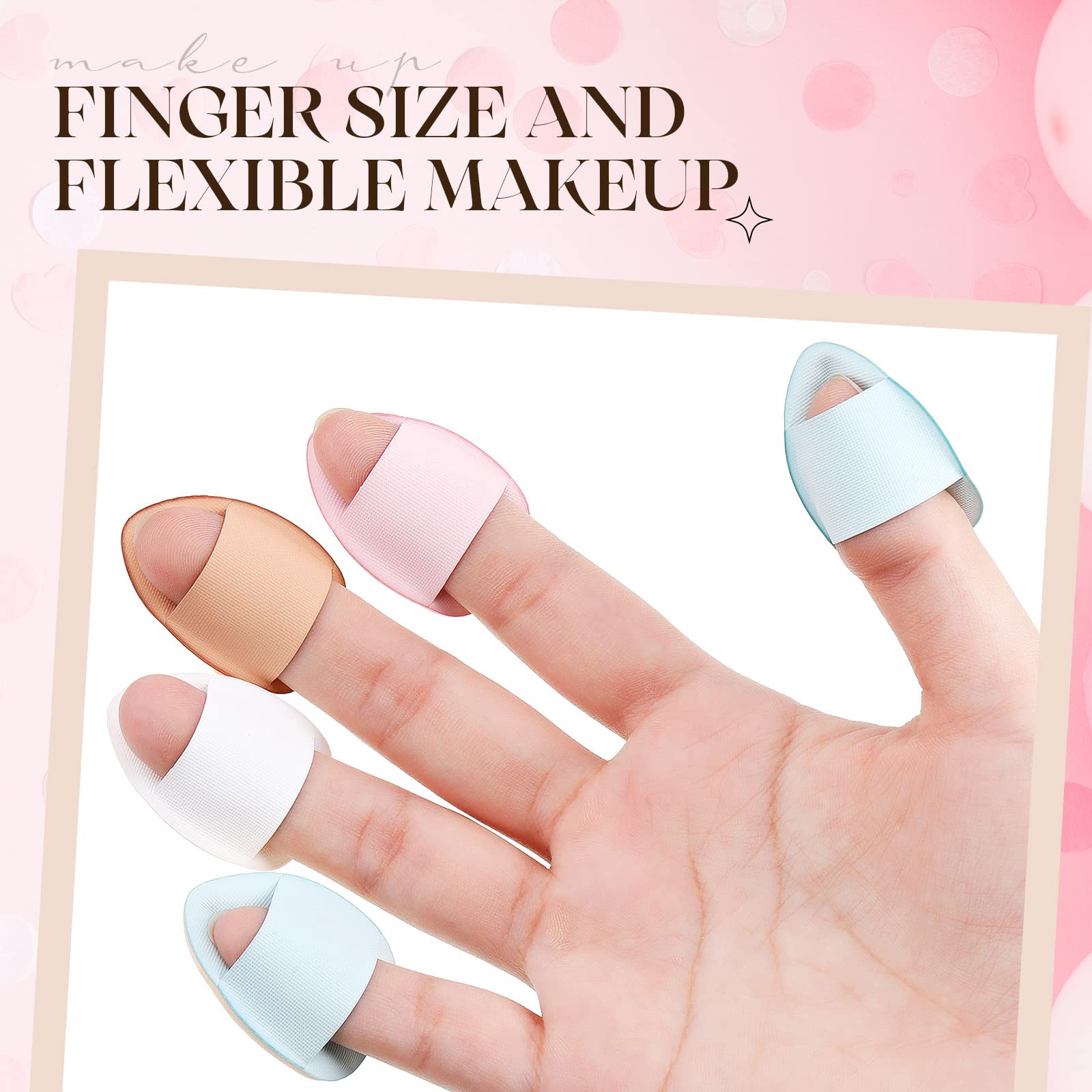 Gerrii 72 Pcs Finger Powder Puff Mini Makeup Sponge Soft Beauty Makeup Blender Puff for Foundation, Face Powder, Under Eye Setting, Concealer, Repair Cream, Cosmetic Tool (Pink, Beige, Blue, White)