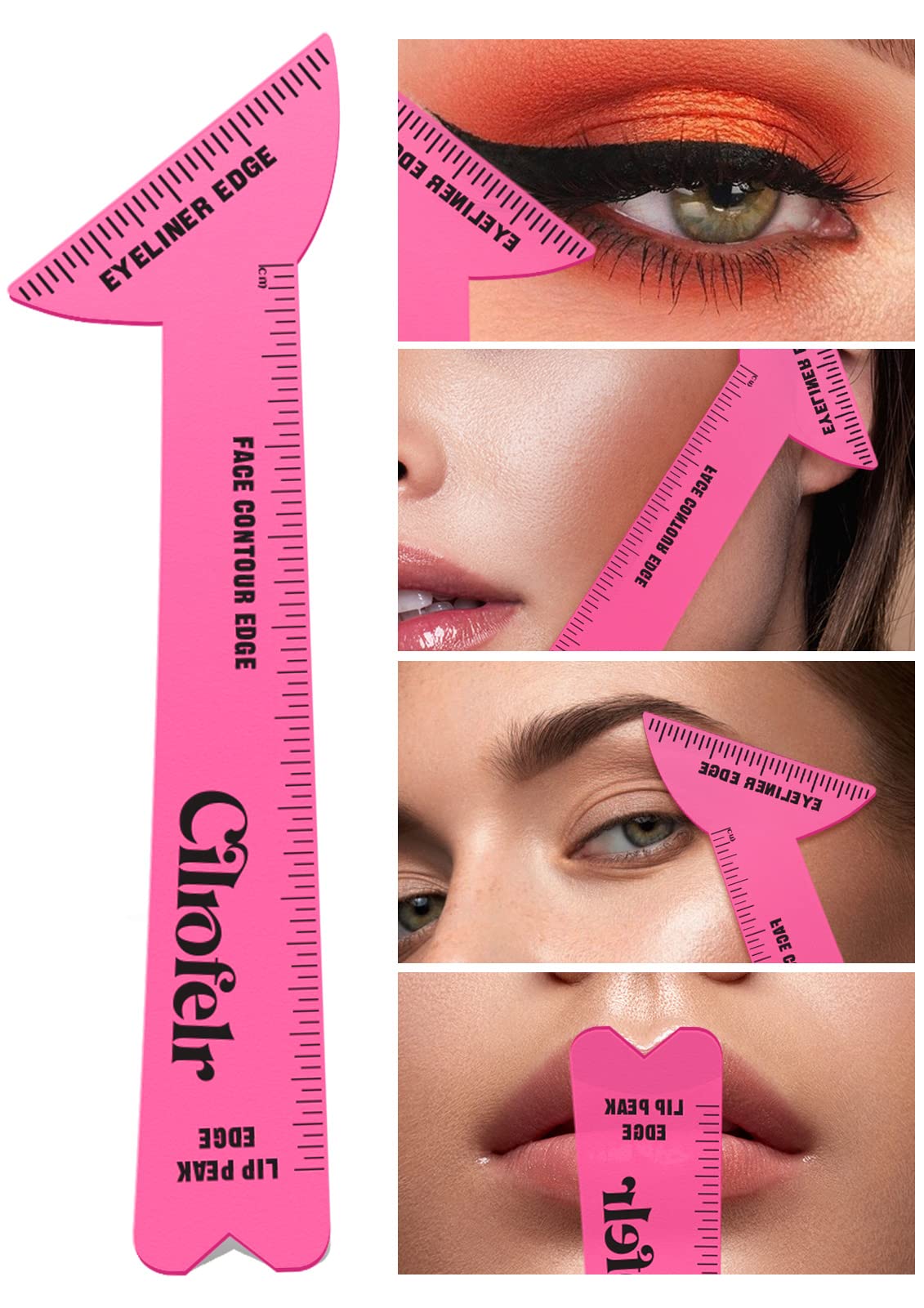 Cilrofelr 4 in1 Eyeliner Stencils for Hooded Eyes, Reusable Eyeliner Stencils Tool for Beginners, Multi-Purpose Makeup Tool for Winged Eyeliner, Defined Eyebrow, Face Contour and Lip Line - Pink