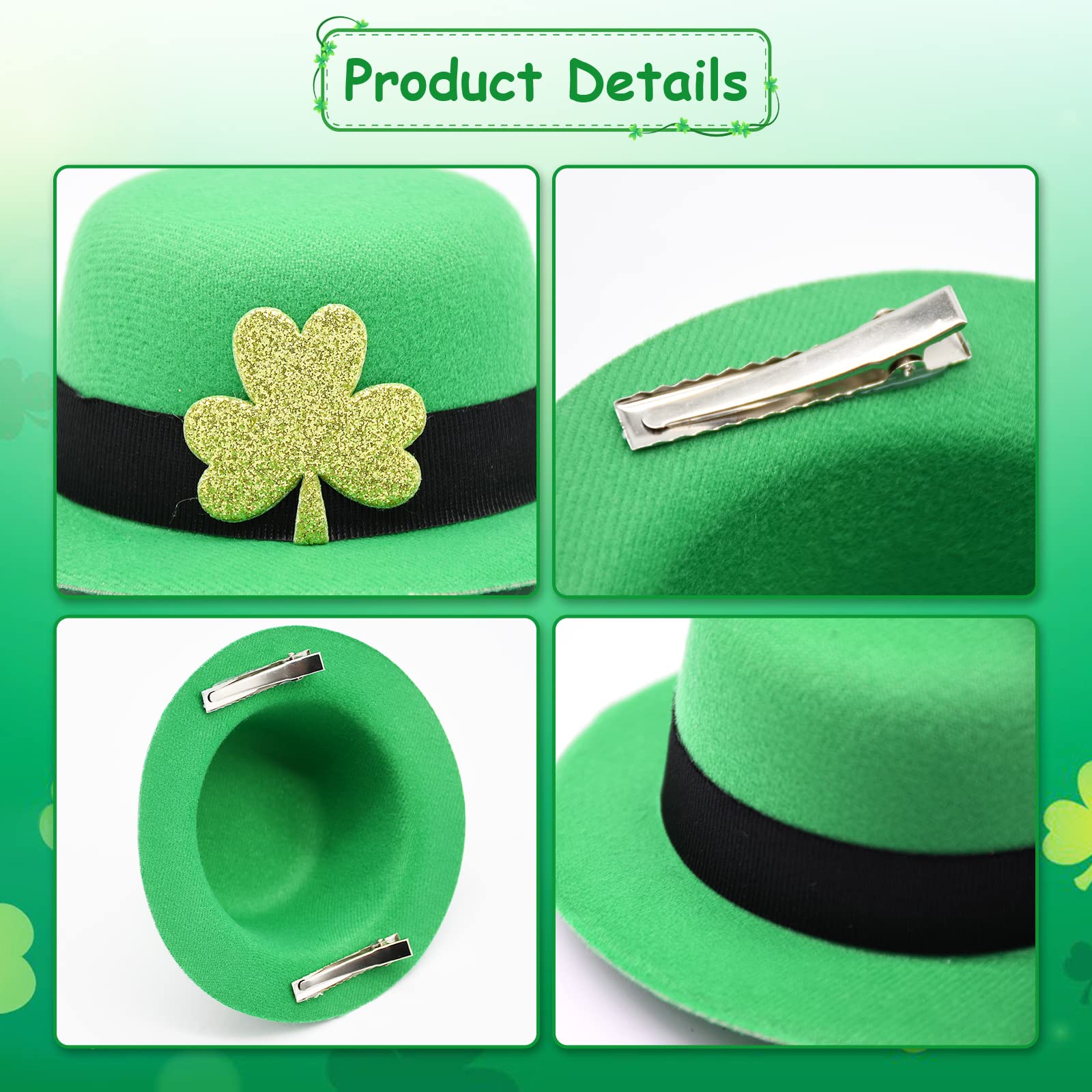 3 Pairs St Patrick's Day Green Hair Clips for Women Girls - Shamrock Hat Shape Hair Clip Barrettes Holiday Irish Clover Hair Accessories (Style B)