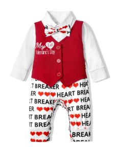 dearnow my first valentines day baby boy outfit baby boy clothes 6-9 months mommys valentine baby boy one-piece gentlemen romper