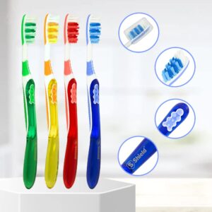 Shield Care Toothbrush Dual Pro with Multi-Level Filaments, Anti-Slip Grip (Expert Care - Soft Bristles) Adult - Yellow, Red, Blue, Green - 4 Count (Pack of 1)