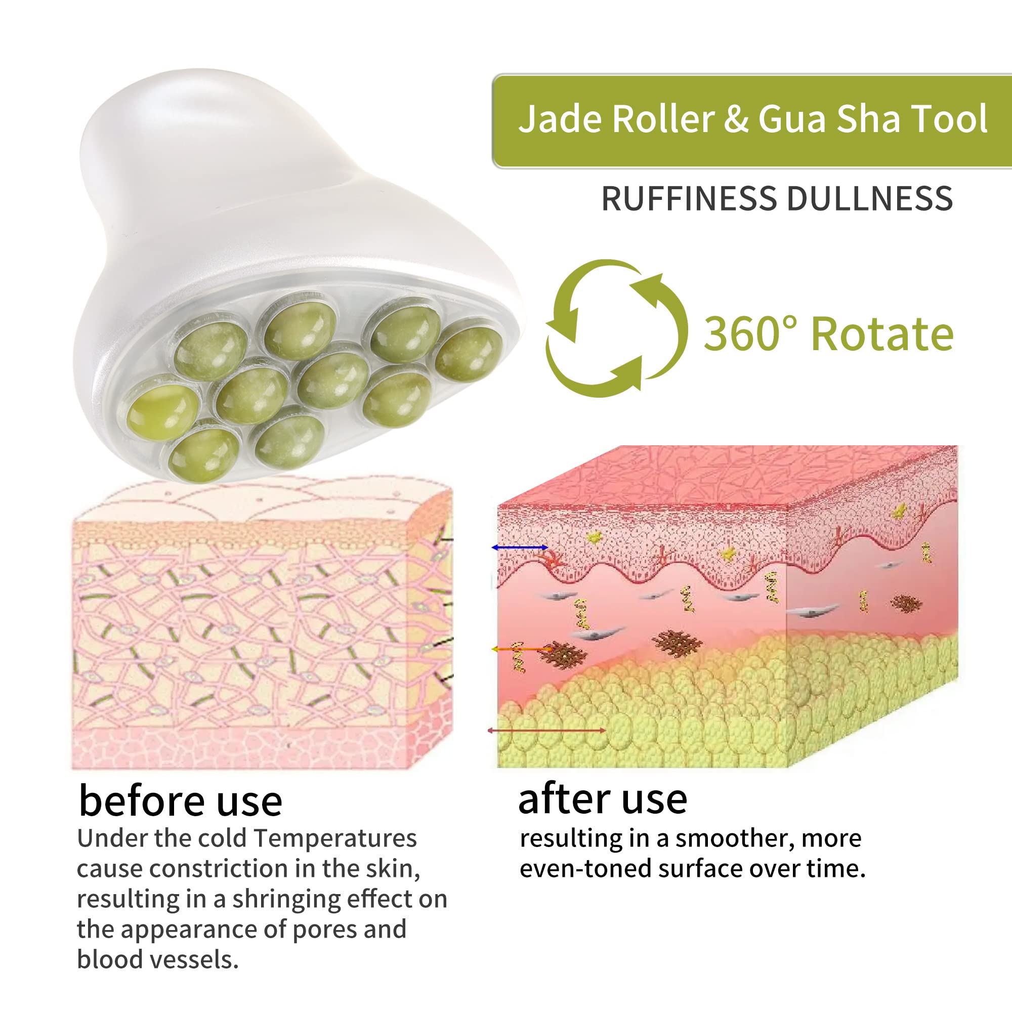 BEAUTYFACTOR Jade Roller & Gua Sha Facial Tools Face Roller for Skin Care,Facial Roller Gua Sha Tool for Puffiness and Redness Reducing Skin Care Routine