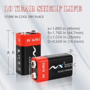 Tsrwuily 9V Batteries - Alkaline 9 Volt Battery 10 Counts - Ultra Long Lasting with a 10 - Year Shelf Life